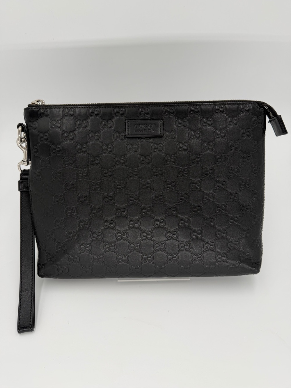 Gucci Black Embossed GG Leather Clutch/Wristlet w/Entrupy COA